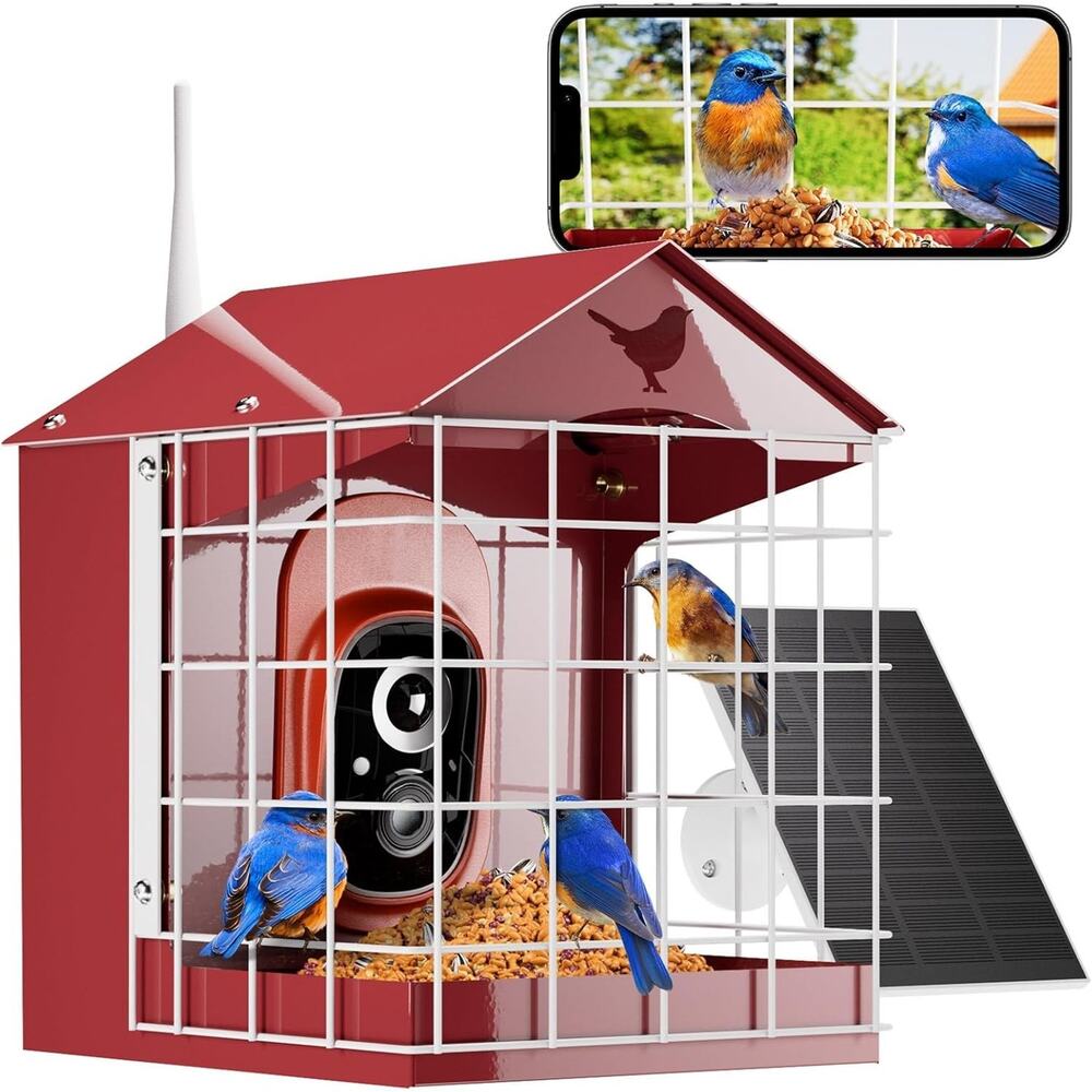 Smart Bird Feeder with Camera, Outdoor Metal Bird Feeder w AI Identify Red NIB